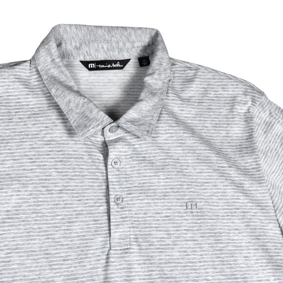 Travis Mathew Polo Men's Gray White Stripes Short Sleeve 2XL Button Golf Active - Picture 1 of 9